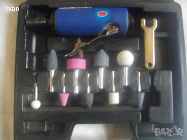 НОВ 12 ЧАСТИ ПЪЛЕН КОМПЛЕКТ БЕЛГИЙСКИ ПНЕВМАТИЧЕН ПРАВ ШЛАЙФ ЦАНГА ф6мм С АКСЕСОАРИ VOS, снимка 4 - Други инструменти - 49765139