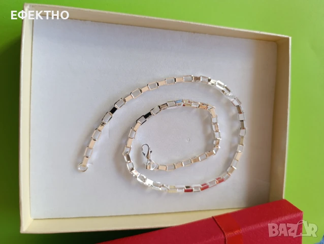 Чисто нов, масивен и дълъг сребърен ланец В кутия., снимка 3 - Колиета, медальони, синджири - 50952769