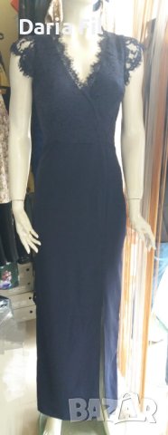 Официална тъмносиня рокля с дантелена горна част, снимка 1