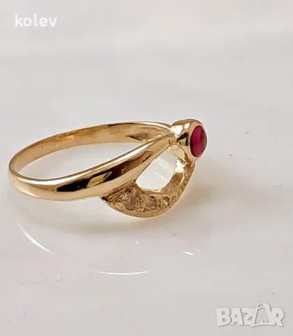 продаден! Златен пръстен "Марта" с рубин и циркони 2.38грама 14К размер №58, снимка 4 - Пръстени - 49323773