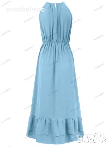 Нова празнична едноцветна рокля с V-образно деколте и талия без ръкави, 3цвята , снимка 6 - Рокли - 44501213