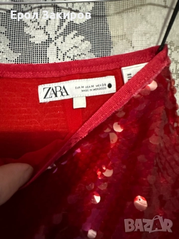 Червена пола с пайети, снимка 3 - Поли - 52880562