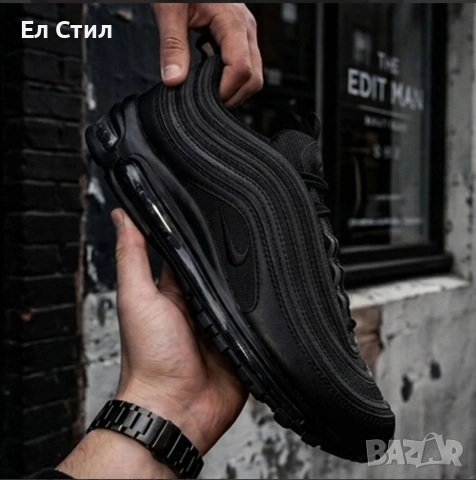 📌Мъжки маратонки Nike Air Max 97 – Triple Black Edition 41 42 43 44 45 Цена 97€ Еконт, снимка 4 - Маратонки - 54335539