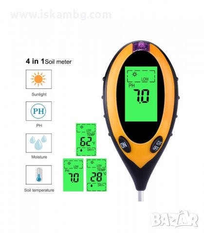 СОНДА 4 В 1 - ЗА ИЗМЕРВАНЕ НА ЗЕМНАТА ПОВЪРХНОСТ: ТЕМПЕРАТУРА, ВЛАЖНОСТ, PH, светлина - код 2593, снимка 2 - Градинска техника - 33930462