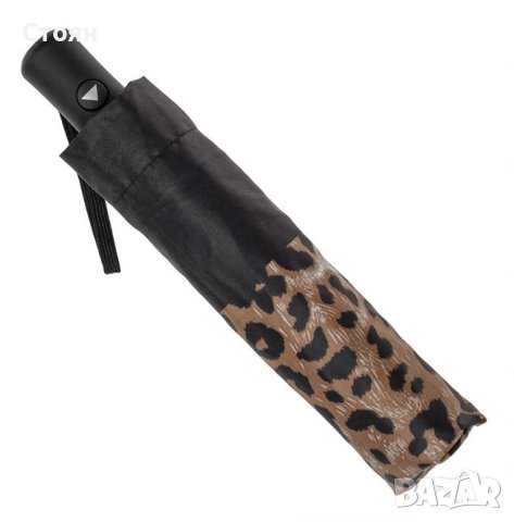 Автоматичен двуцветен черен леопардов чадър за дъжд 31 см, снимка 4 - Други - 42876984