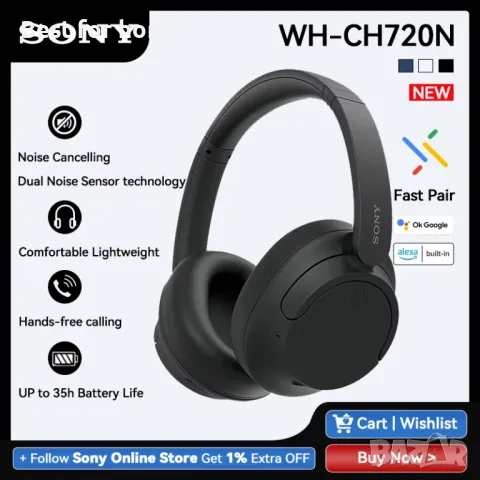 Безжични слушалки Sony - WH-CH720 висок клас, снимка 2 - Bluetooth слушалки - 48455322