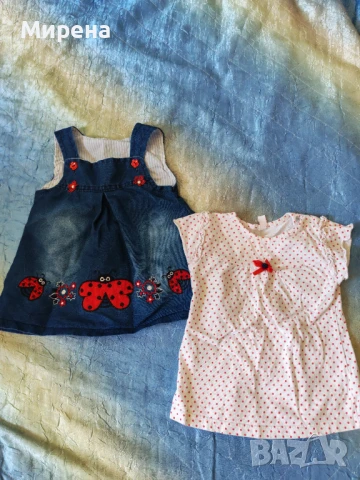 Дънкова рокля/сукман с блузка, подходящи за сезона, размер 86-92, снимка 2 - Комплекти за бебе - 51151890