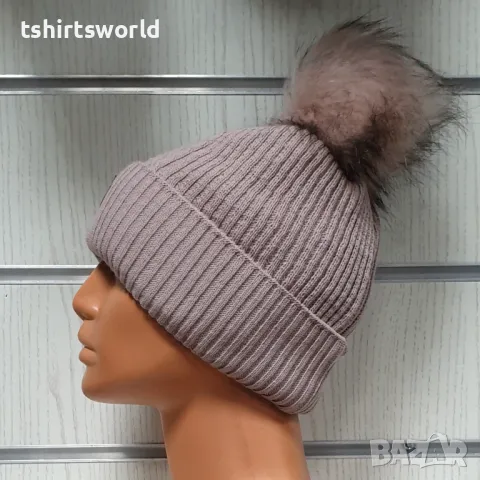 Нова зимна дамска шапка SilverStar в розов цвят с пух/помпон, снимка 3 - Шапки - 47927721
