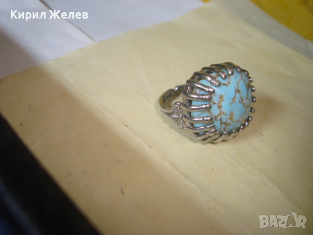 ПОСРЕБРЕН ТЮРКОАЗЕН АРТ ПРЪСТЕН РЕГУЛИРУЕМ с ШЛИФОВАН ЮВЕЛИРНО НАТУРАЛЕН ТЮРКОАЗ 26620, снимка 5 - Пръстени - 36382032