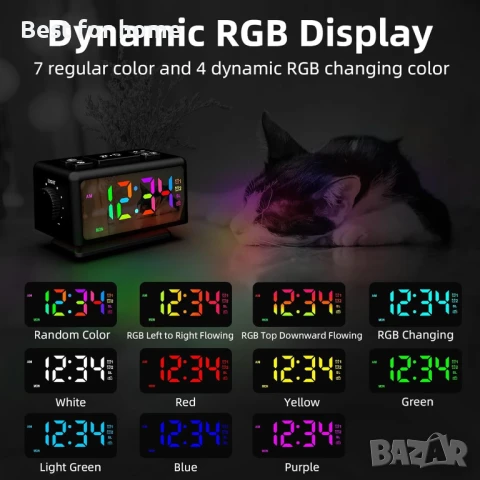 Цифров будилник с 11 динамичен RGB дисплей, снимка 4 - Друга електроника - 50990256