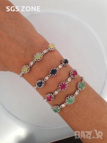 СРЕБЪРНА ГРИВНА С НАТУРАЛЕН РУБИН, САПФИР, ИЗУМРАД ИЛИ ОПАЛ