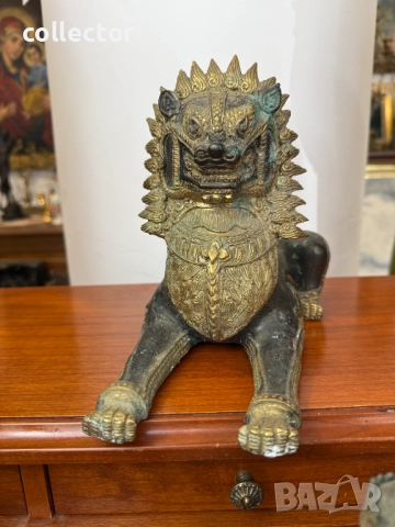 Бронзова фигура на императорски лъв Сингха. №7385, снимка 3 - Колекции - 51881176