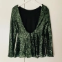 Разпродажба дамски топ блуза с пайети дълъг ръкав пайетен пайетена с гол гръб черен зелен официална, снимка 4