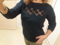 ТЪМНОСИНЯ ватирана блуза с дантела и 7/8 дължина на ръкава , снимка 1 - Блузи с дълъг ръкав и пуловери - 42763396