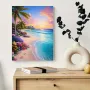 Картина на платно с дървена рамка-Плажна Сцена със Залез и Цветя,30x40 см., снимка 5