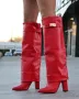 Ботуши на ток - червена кожа, снимка 1