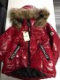 Moncler сребристо, черно, червено яке с естествен косъм на качулката , снимка 3