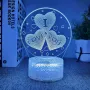 Холограмна 3D LED лампа Сърца i love you-дистанционно управление 16цвята+други режими на управление , снимка 4