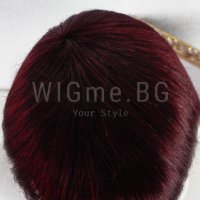 Къса перука от ЕСТЕСТВЕН косъм с бретон цвят бордо Вики, снимка 6 - Аксесоари за коса - 37797588