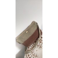 Дамска плетена чанта, беж и кафяво, ръчно изработена, снимка 1 - Чанти - 42698885