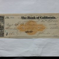 USA 1871 The Bank of California чек за $ 960, снимка 1 - Нумизматика и бонистика - 29475709