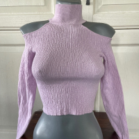 Топ рипс поло паднали рамена бледо розово BERSHKA , снимка 1 - Блузи с дълъг ръкав и пуловери - 44729098