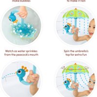 Yookidoo Fill N Rain Bath Toy - Интерактивна игра за вана с паун чадър за бебета и малки деца, зелен, снимка 2 - Образователни игри - 44200416