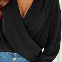 Дамска елегантна блуза в черно с дълъг ръкав, снимка 14 - Блузи с дълъг ръкав и пуловери - 42767016