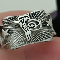 Красив Османски  сребърен пръстен с Тугра , снимка 3 - Пръстени - 44383239