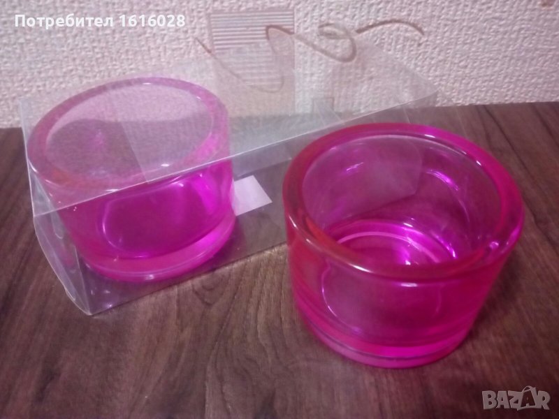 Нови стъклени цикламени купички за ядки или декорация със свещи., снимка 1