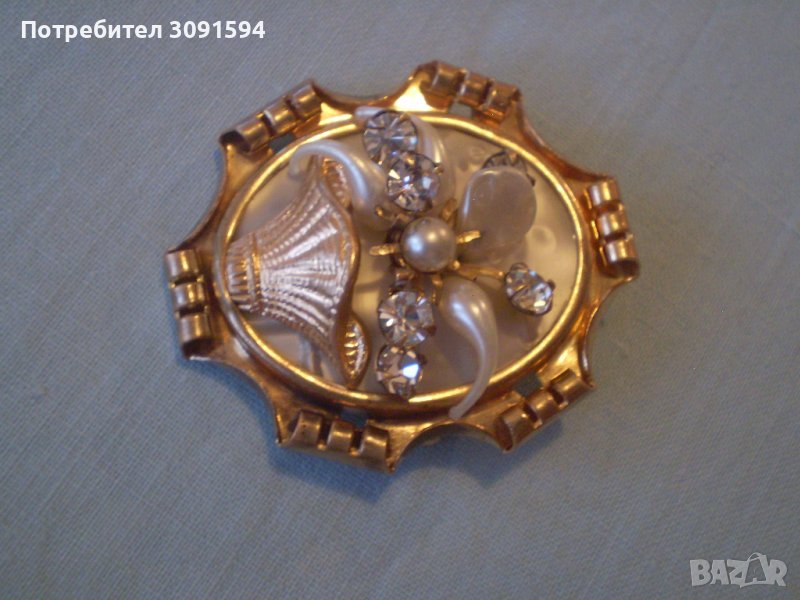 Колекционерска дамска брошка дубле,КРИСТАЛ -перла, снимка 1