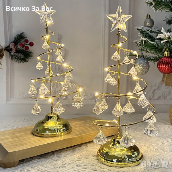 Настолна LED Лампа във форма на Коледна Елха с Акумулаторна Батерия, снимка 1