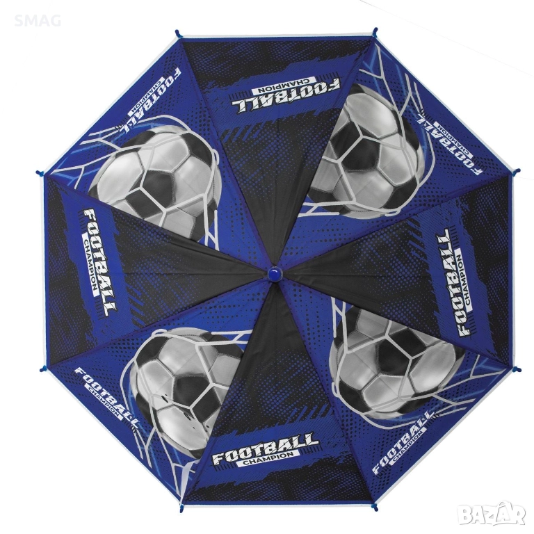 Детски син автоматичен чадър футбол 66 см_1242370, снимка 1