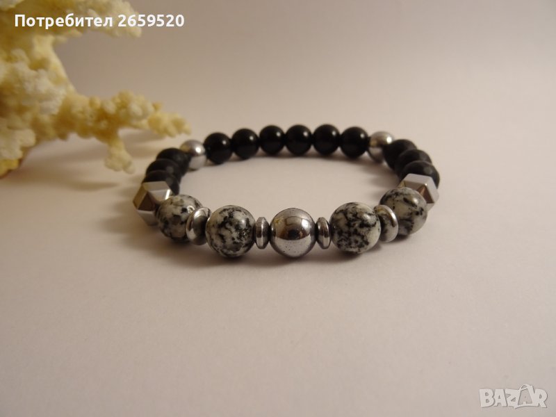 Водоустойчива мъжка гривна от естествени камъни, снимка 1
