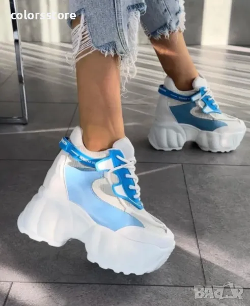 Кецове на платформа - бяло със синьо - PA300, снимка 1