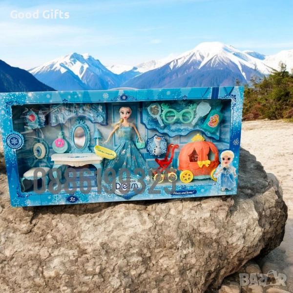 Голям комплект Елза от „Замръзналото кралство“ с каляска, мебели и аксесоари, снимка 1