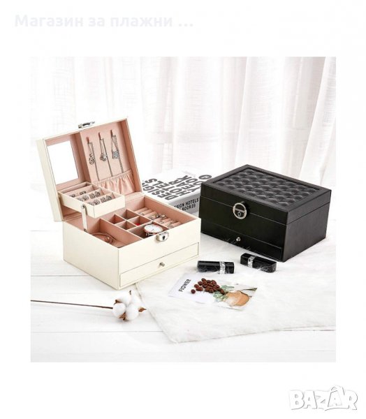 ЛУКСОЗНА КОЖЕНА КУТИЯ ЗА БИЖУТА НА 2 НИВА С КЛЮЧАЛКА - КОД 2755, снимка 1