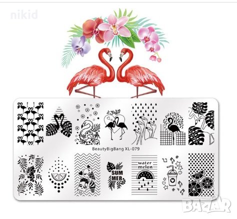 BeautyBigBang XL-079 Фламинго плочка / щампа шаблон за печат на нокти маникюр, снимка 1