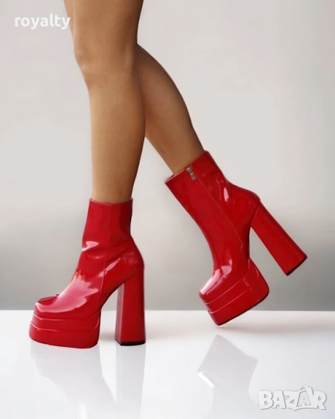 Боти на ток - червен лак, снимка 1