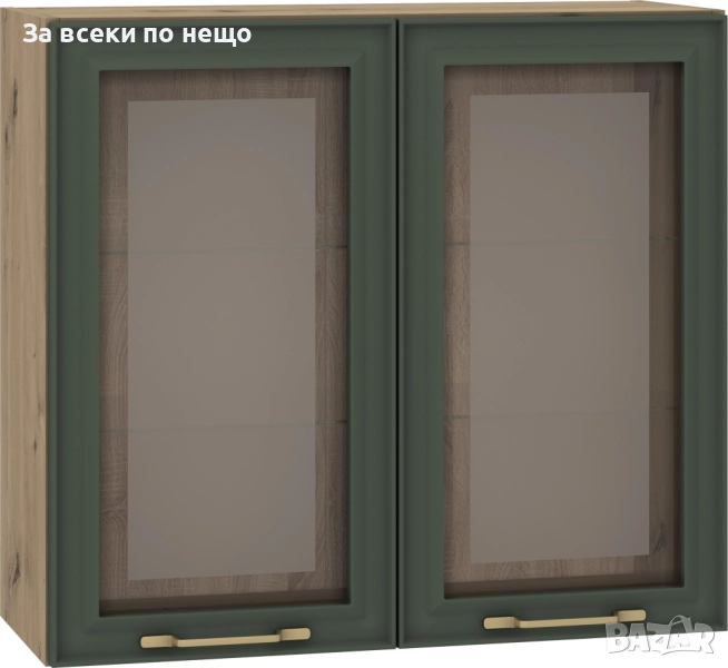 Кухненски шкаф PARMA В80/72 ВИТРИНА дъб артисан/тъм.зел Код P1419, снимка 1
