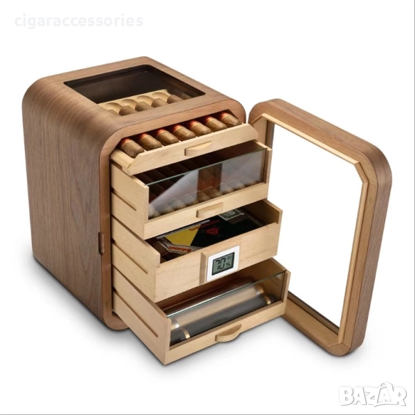Луксозен хумидор за пури – 5 нива, до 110 пури, кедрово дърво, снимка 1