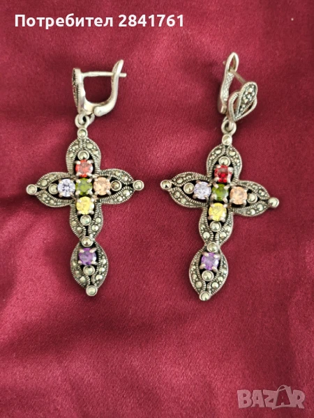 Сребърни обеци с камъни, снимка 1