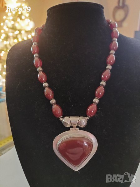 Дамско сребърно колие с корнеоли/сребро 925/, снимка 1