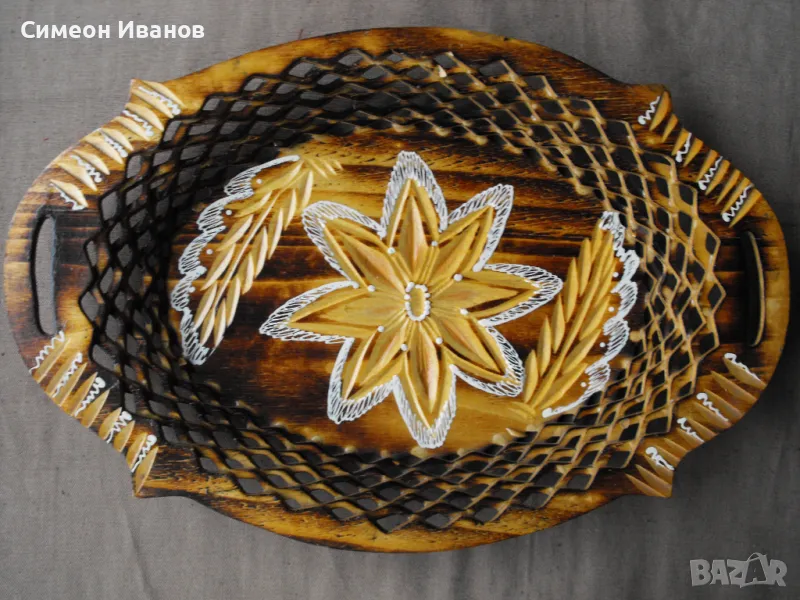 Интересен дървен поднос панер #0643, снимка 1