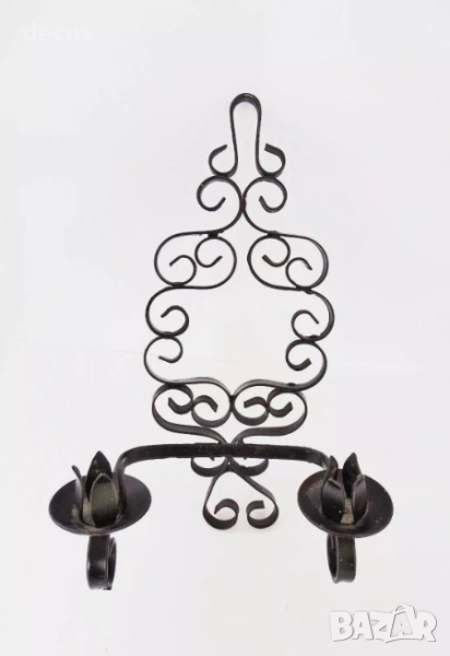 Винтидж свещник от ковано желязо, ръчно кован – за две свещи, снимка 1
