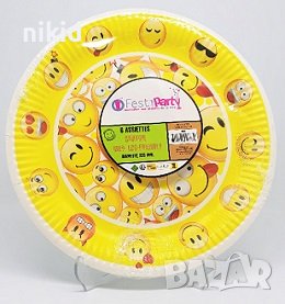 Еможи Emoji емотикони смайли 6 бр големи картонени парти чинии чинийки, снимка 1