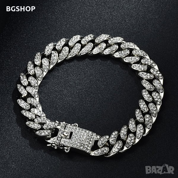  Bling Bling гривна бижу Iced Cuban - Silver, снимка 1