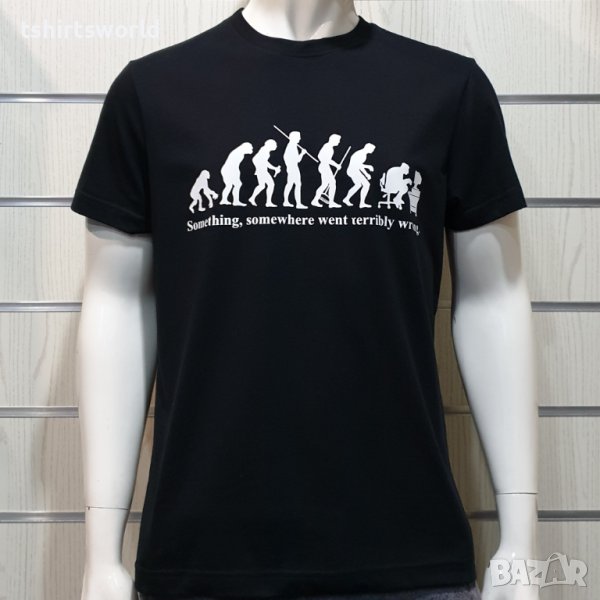 Нова мъжка тениска с трансферен печат Човешка еволюция в черен цвят, снимка 1