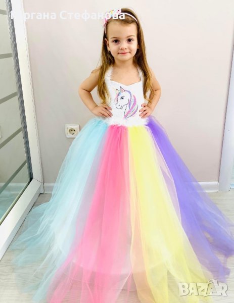 Рокля еднорог с пайети и обръч Размери -110,116,122,128,134,140,146 Цена -59 лв, снимка 1