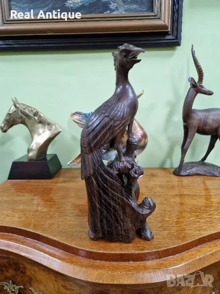 Прекрасна голяма антикварна колекционерска дървена фигура статуетка композиция , снимка 1